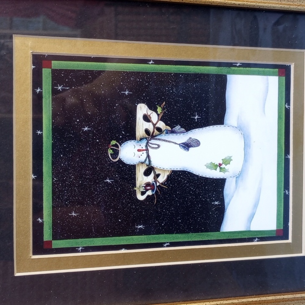 Framed Snowman Artwork with Gold Frame - Picture 4 of 6